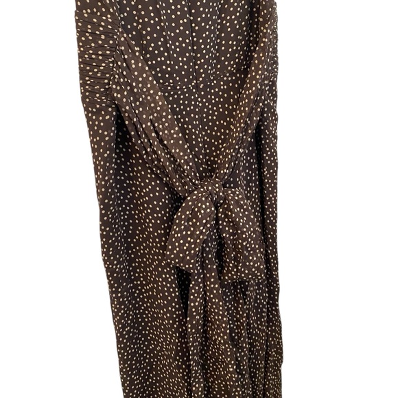 Adriana Papell 100% Silk Brown and White Polka Dot Maxi Dress - Picture 7 of 9